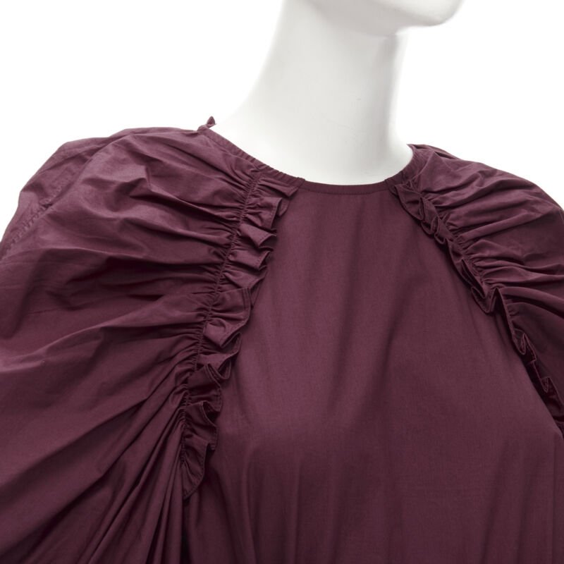 ULLA JOHNSON burgundy cotton bow belt balloon sleeves flared midi dress US2 XS