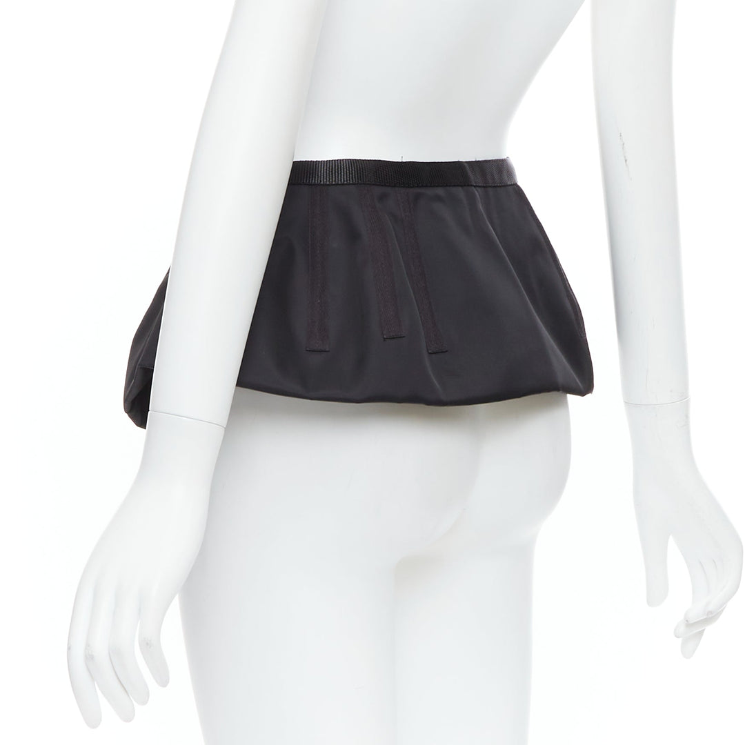 PRADA 2008 black nylon silver logo buckle fabric peplum belt IT38 XS