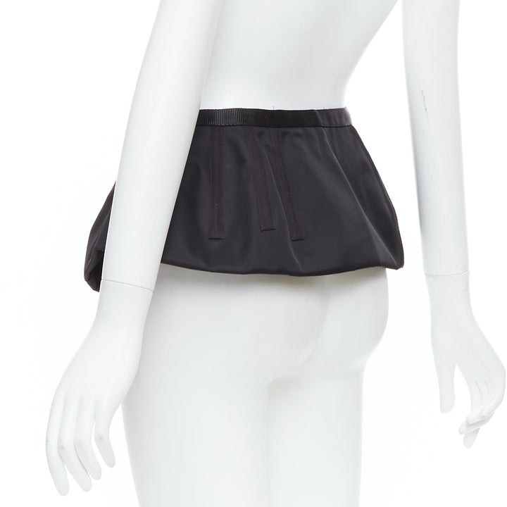 PRADA 2008 black nylon silver logo buckle fabric peplum belt IT38 XS