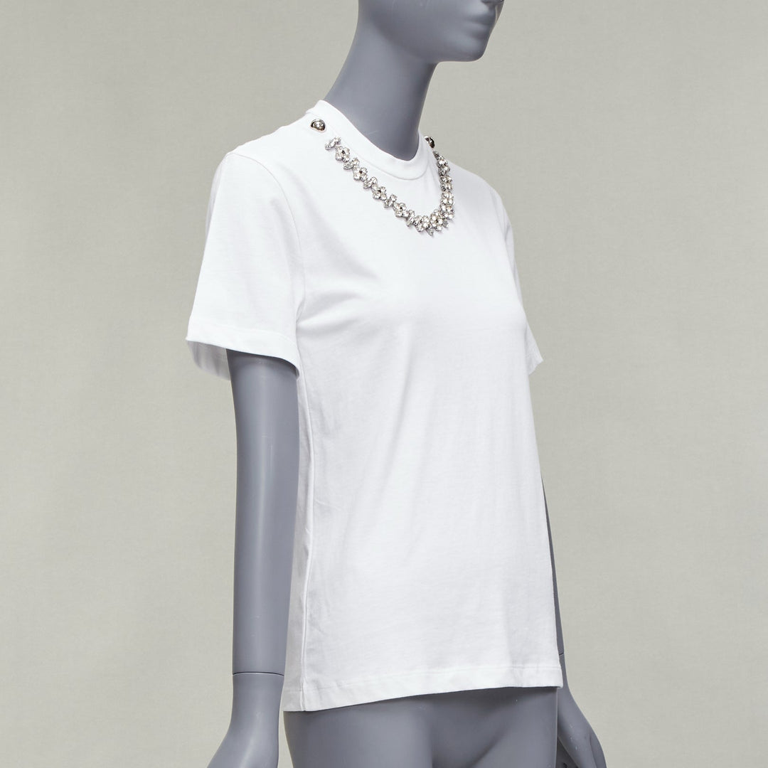 CHRISTOPHER KANE crystal rhinestone dome stud necklace white cotton tshirt XS