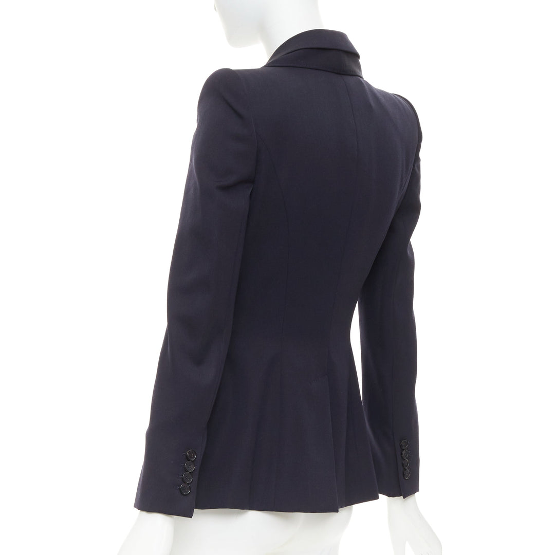 ALEXANDER MCQUEEN 2017 navy wool layered double collar blazer jacket IT38 XS