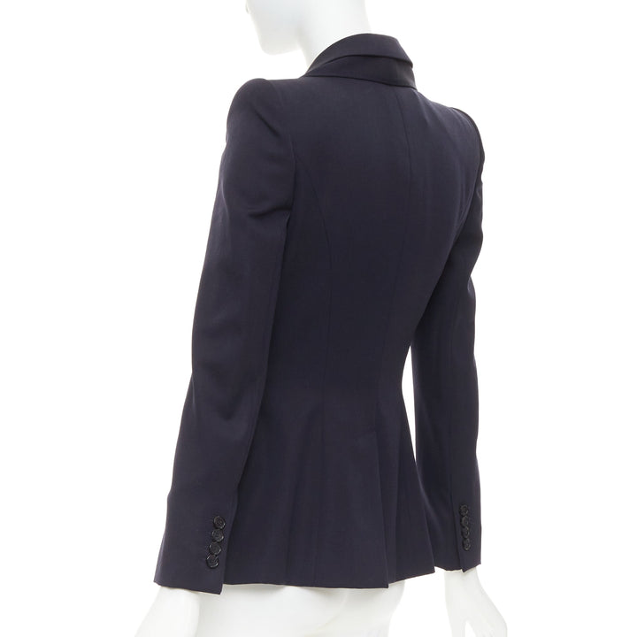 ALEXANDER MCQUEEN 2017 navy wool layered double collar blazer jacket IT38 XS