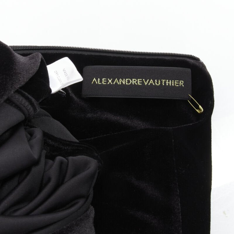ALEXANDRE VAUTHIER black velvet plunge neck wrap bow draped mini dress FR34 XS