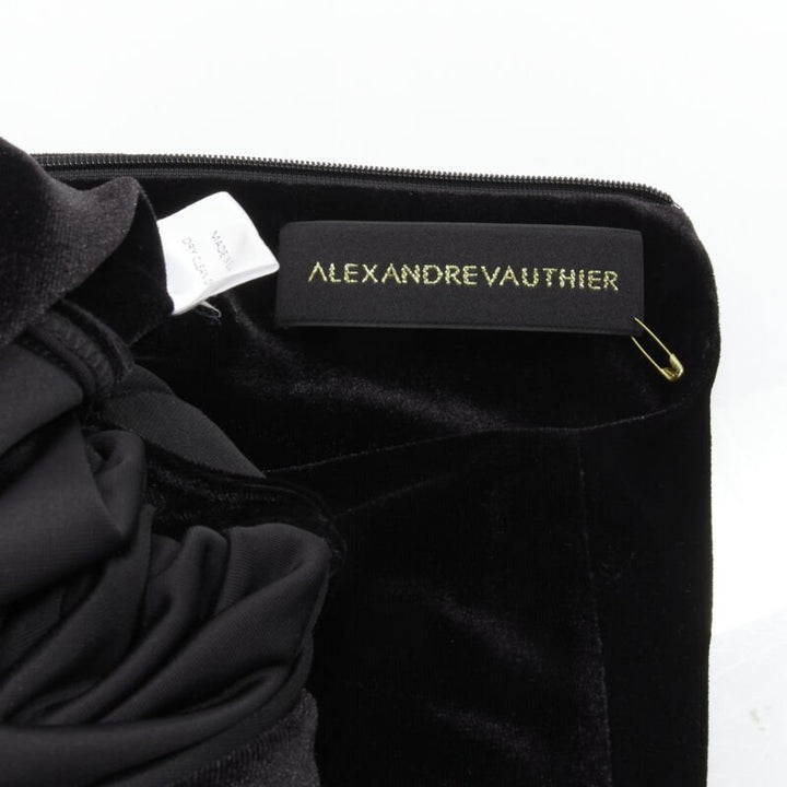 ALEXANDRE VAUTHIER black velvet plunge neck wrap bow draped mini dress FR34 XS