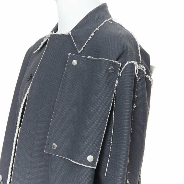 OFF WHITE VIRGIL ABLOH grey coated heavy canvas frayed edge snap panel coat XS