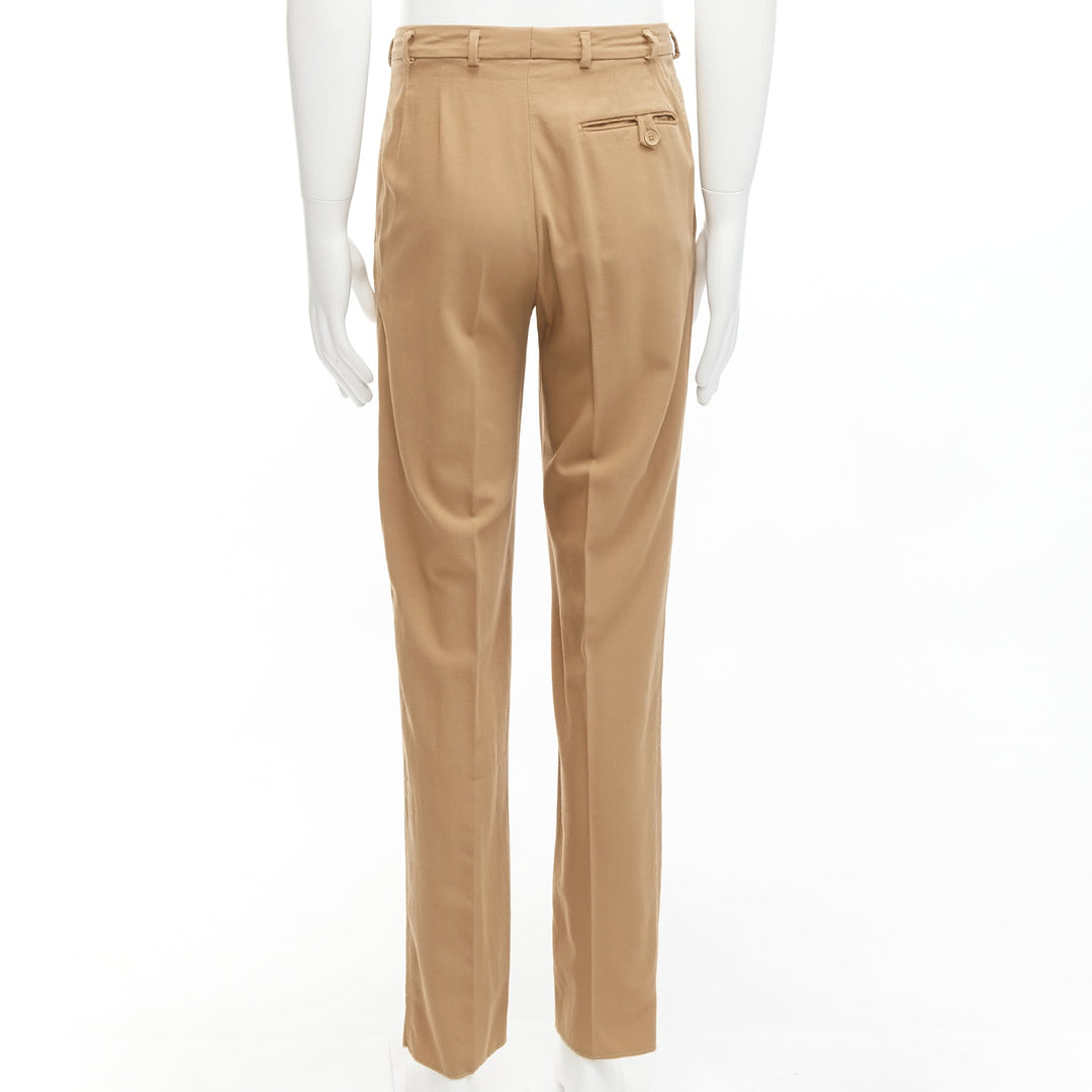 BOTTEGA VENETA 100% wool tan brown cotton lined pleated front pants IT48 M