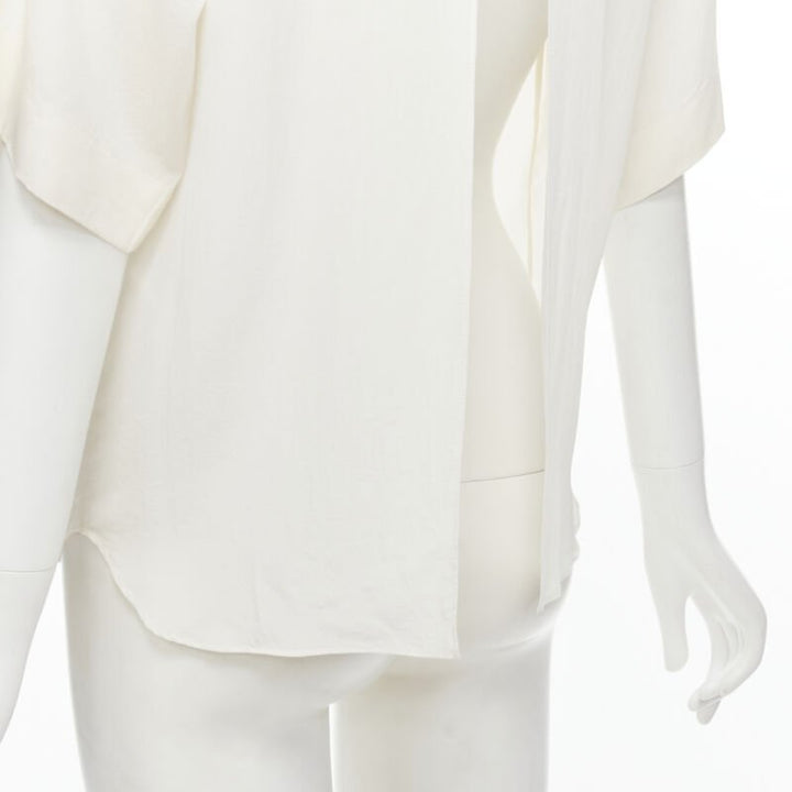 CHLOE 100% silk milk white split open back short sleeve top FR34 XS