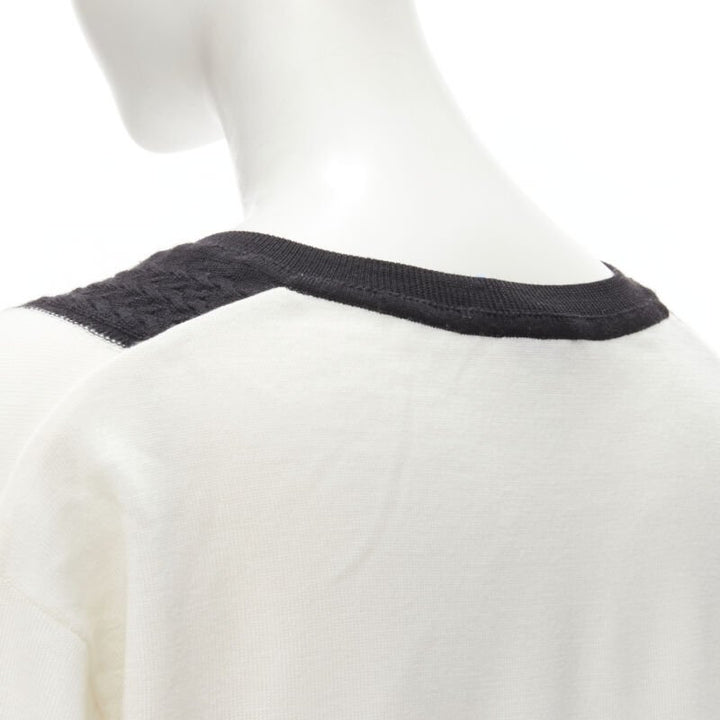 CHANEL 100% wool ivory white black intarsia chain schoolgirl sweater FR38 M