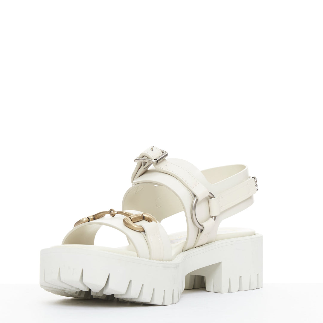 GUCCI Bria mystic white calf horsebit lug sole dad sandals EU37