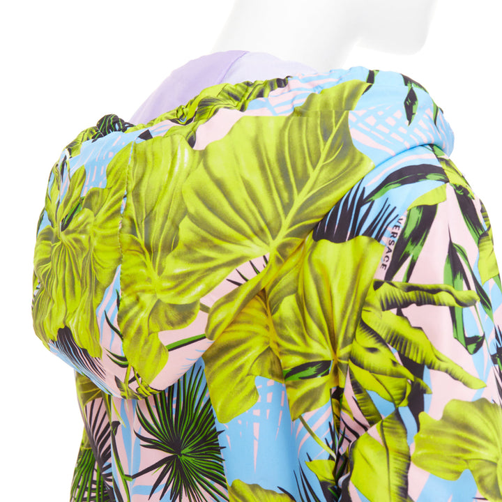 VERSACE 2018 Garden print Reversible lilac tropical print nylon jacket IT40 S