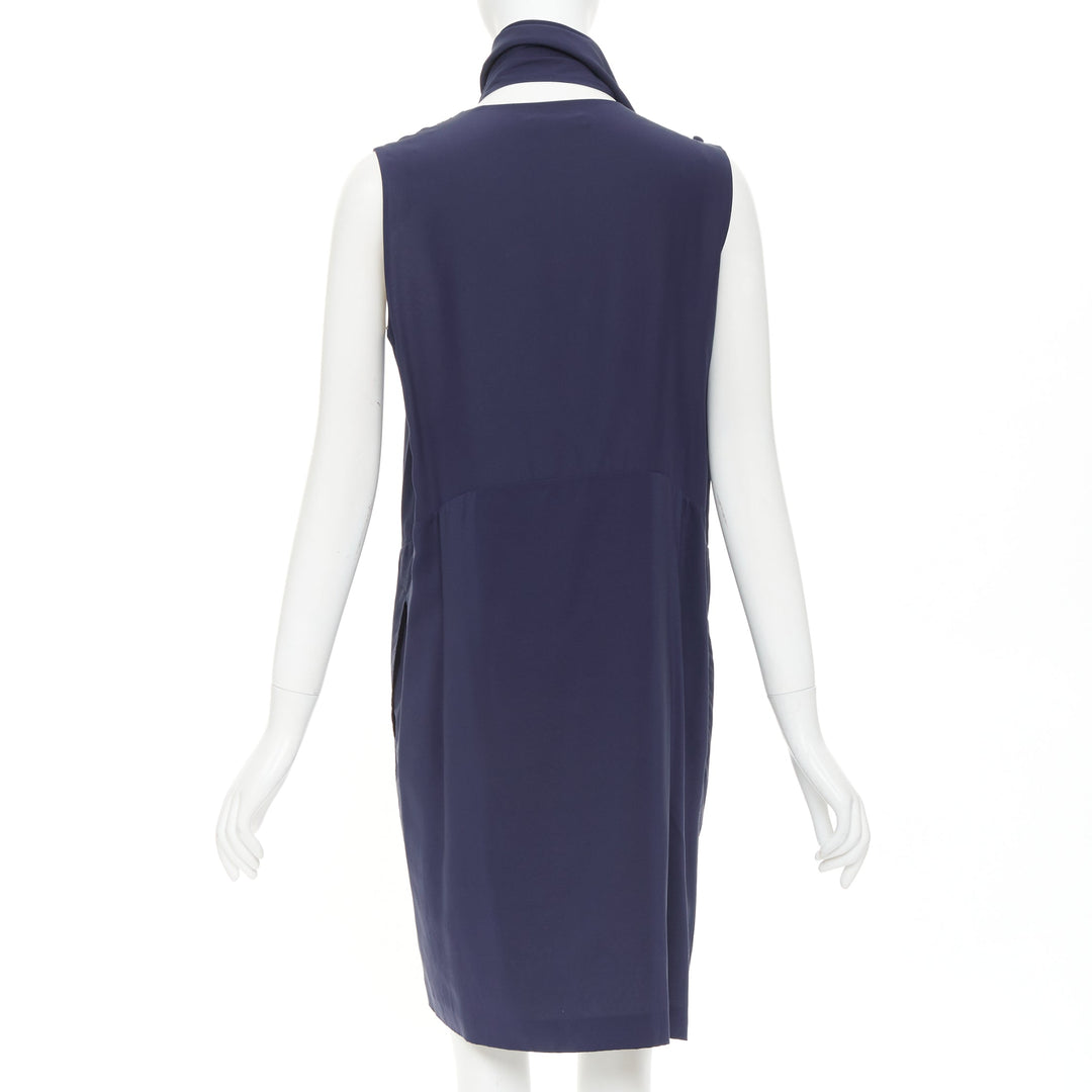 OLD CELINE 2010 Phoebe Philo navy ivory double layer silk scarf dress FR38 M