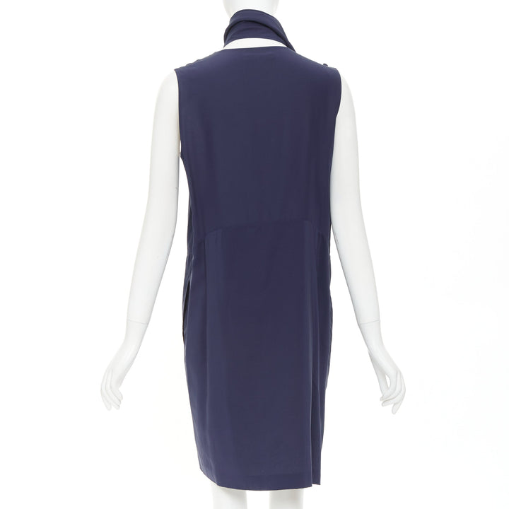 OLD CELINE 2010 Phoebe Philo navy ivory double layer silk scarf dress FR38 M