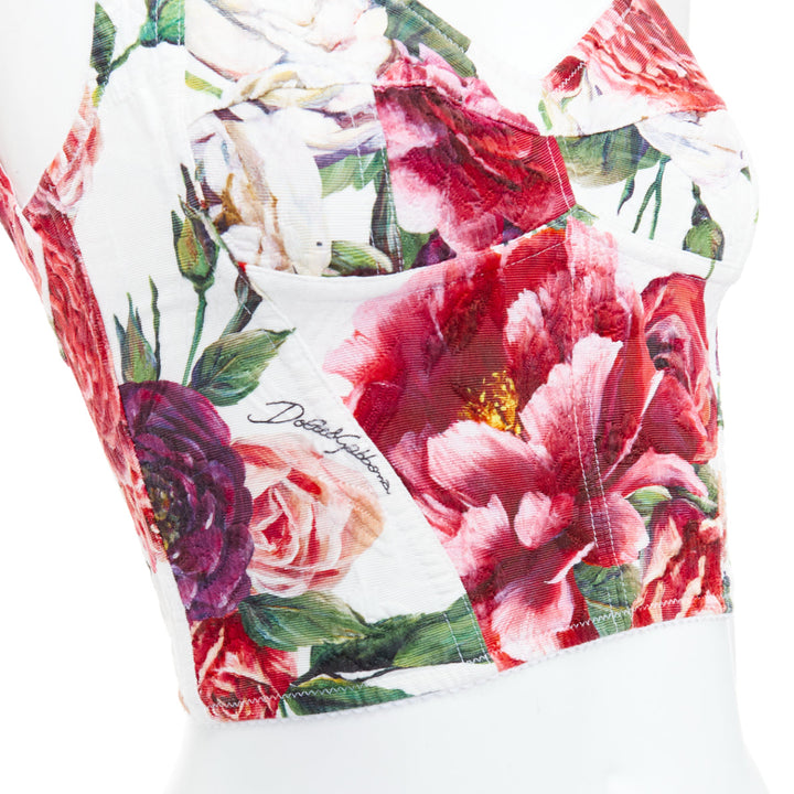 DOLCE GABBANA pink purple white rose print crop bustier top IT36 XS