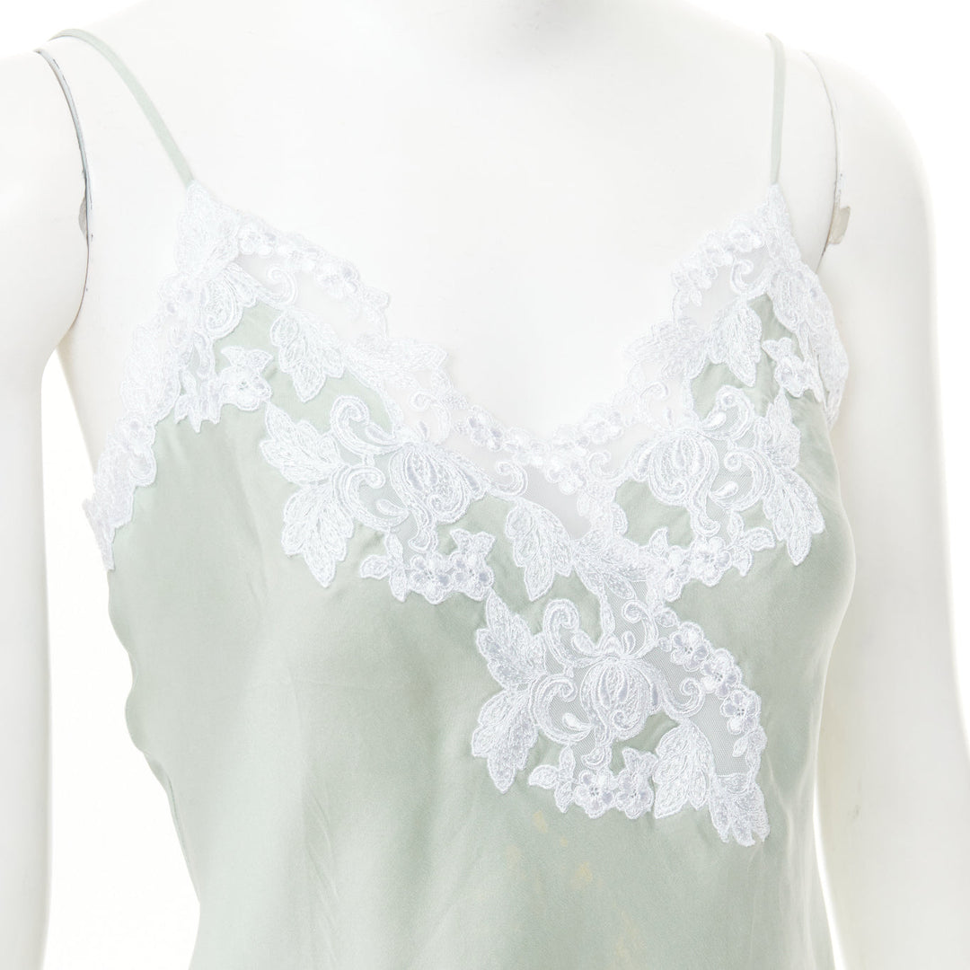 LA PERLA Maison pale green lace silk blend pajama camisole shorts set FR38 M