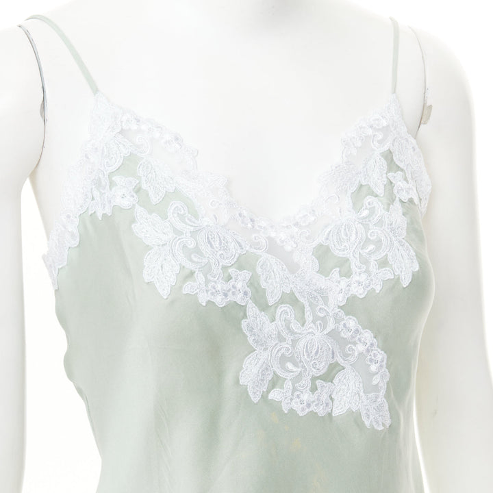 LA PERLA Maison pale green lace silk blend pajama camisole shorts set FR38 M