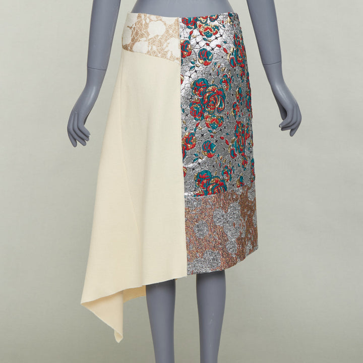 STELLA MCCARTNEY 2015 cream wool blend silver ethnic jacquard midi skirt IT40 S