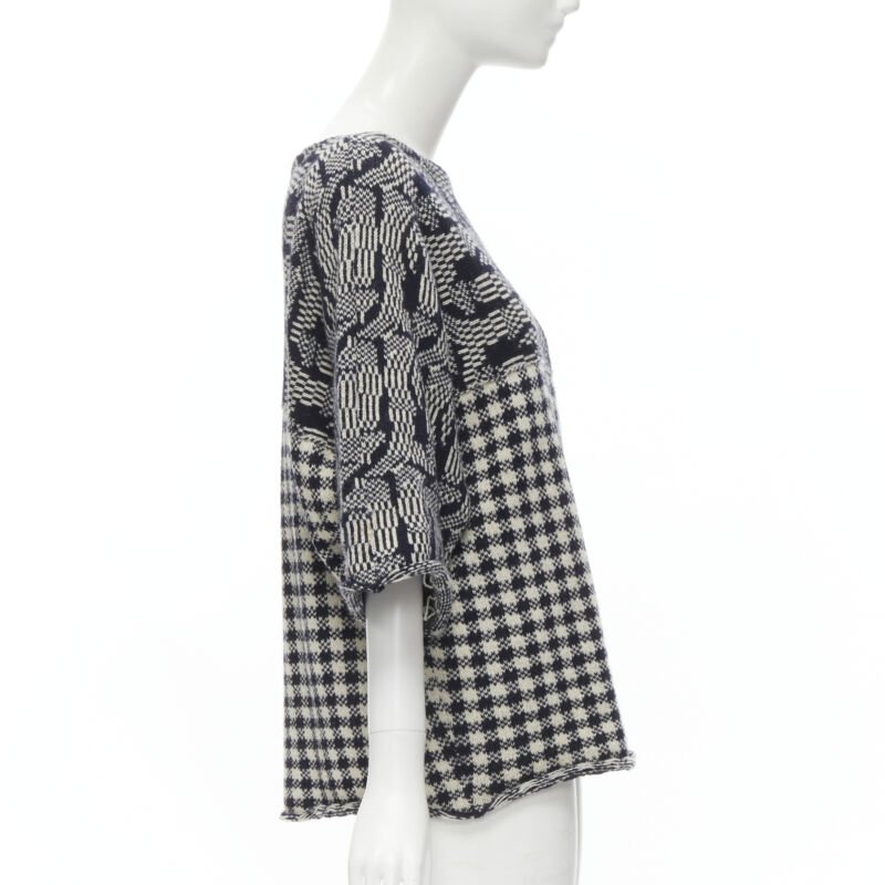 COMME DES GARCONS Tricot Vintage 1980s grey intarsia checker sweater M