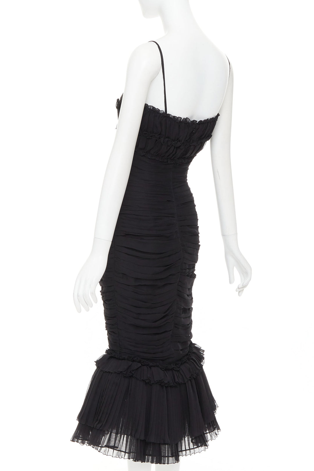 ALEXANDRE VAUTHIER COUTURE black chiffon ruched tulle flared crystal skirt dress