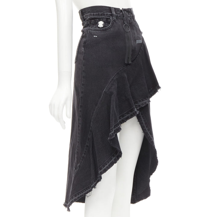 OFF WHITE C/O VIRGIL ABLOH black denim wrap front high low skirtS