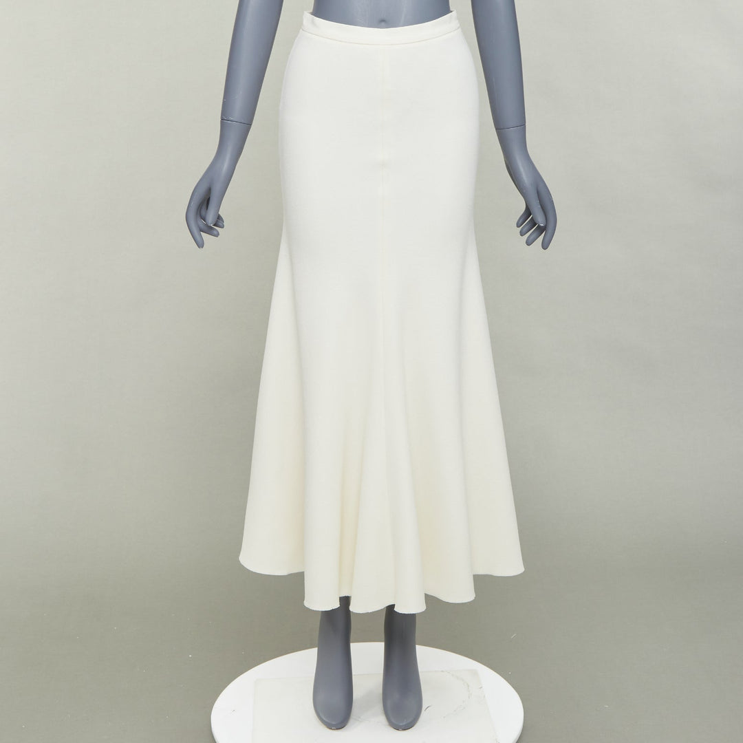 GIAMBATTISTA VALLI cream silk lined high waist flute mermaid midi skirt IT38 XS