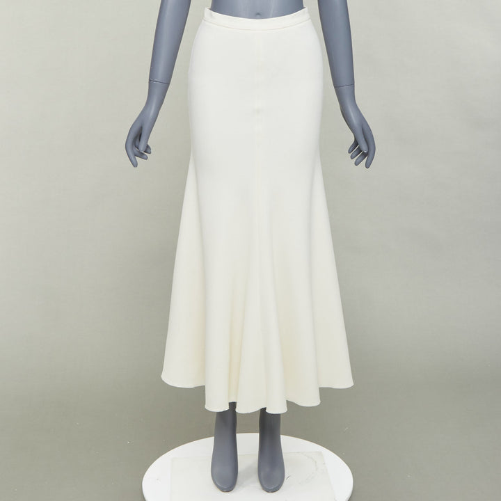 GIAMBATTISTA VALLI cream silk lined high waist flute mermaid midi skirt IT38 XS