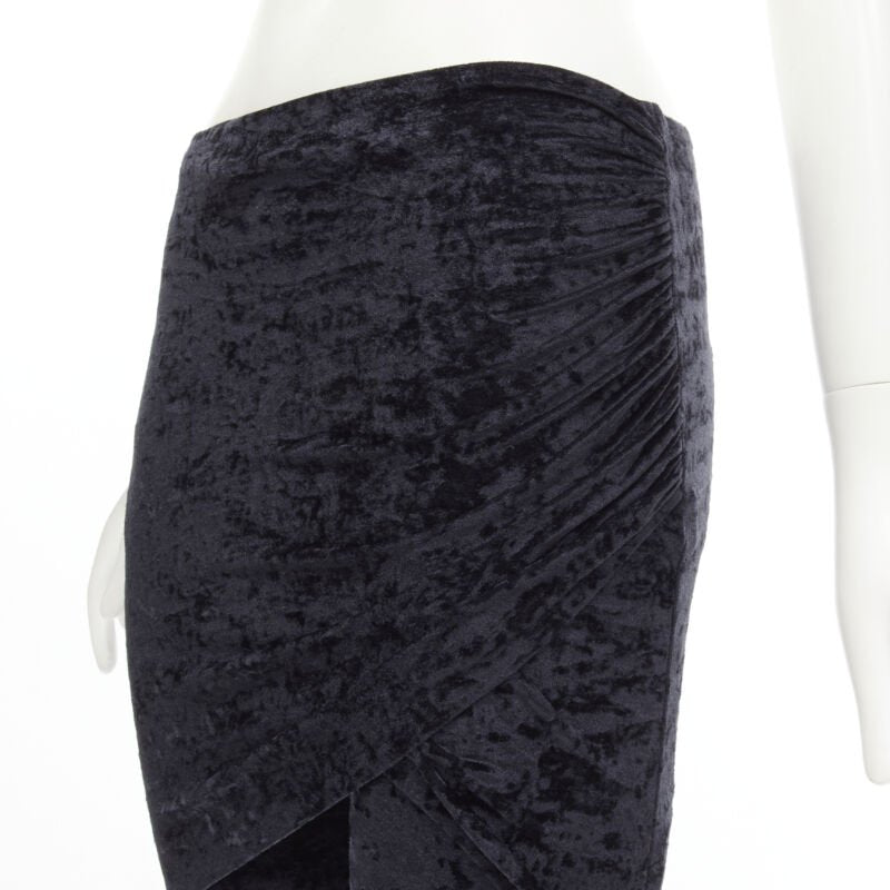 BALENCIAGA Demna 2019 black crushed velvet draped front legging FR36 S