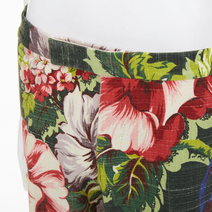 TOM FORD green pink cotton silk floral print slim tailored trousers IT48 M