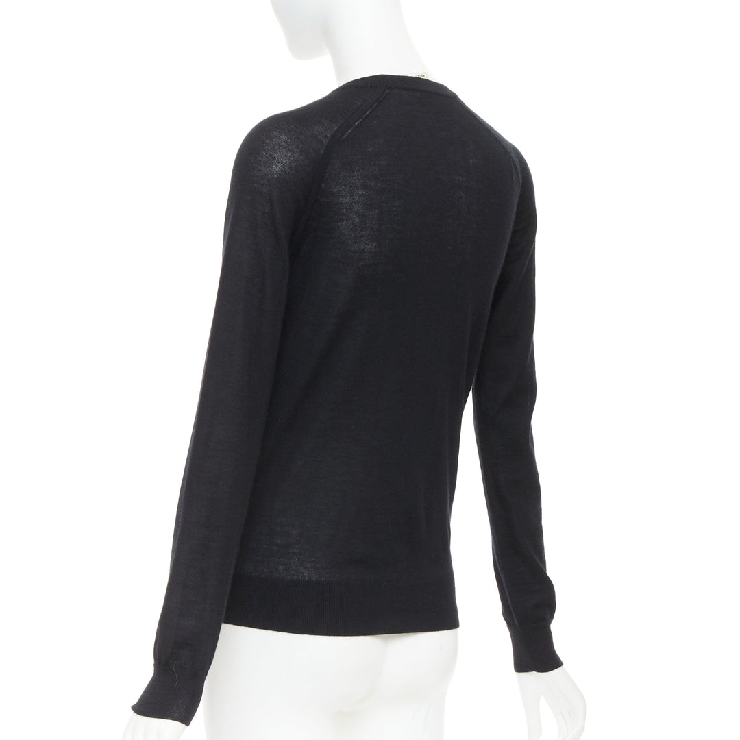 HERMES 100% cashmere black accordion pleated front raglan sweater FR34 XS