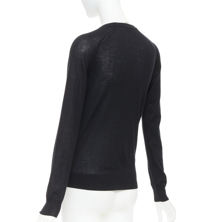 HERMES 100% cashmere black accordion pleated front raglan sweater FR34 XS