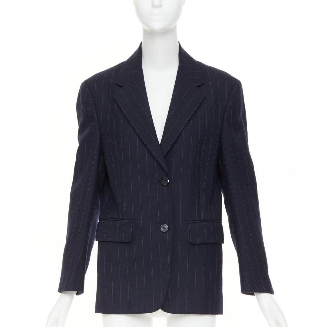 PRADA 2021 navy pinstripe virgin wool single-breasted boxy blazer jacket IT38 XS