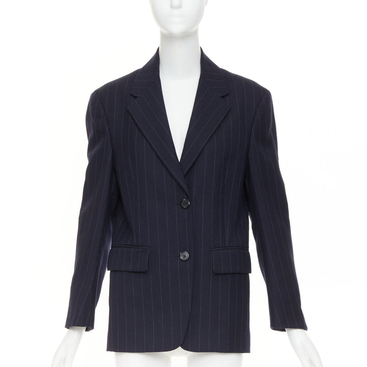 PRADA 2021 navy pinstripe virgin wool single-breasted boxy blazer jacket IT38 XS