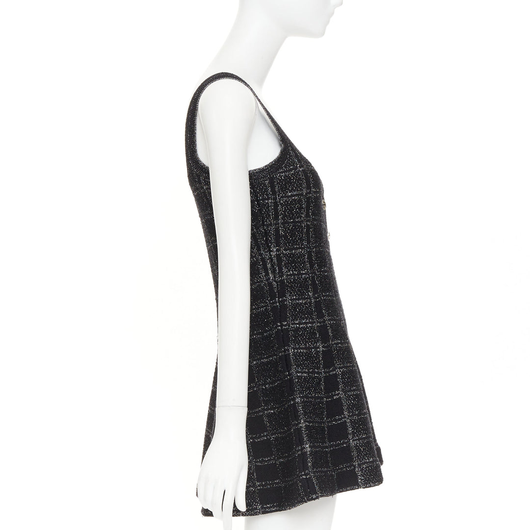 GUCCI 2024 black silver lame check jacquard vintage GG button mini dress XXS