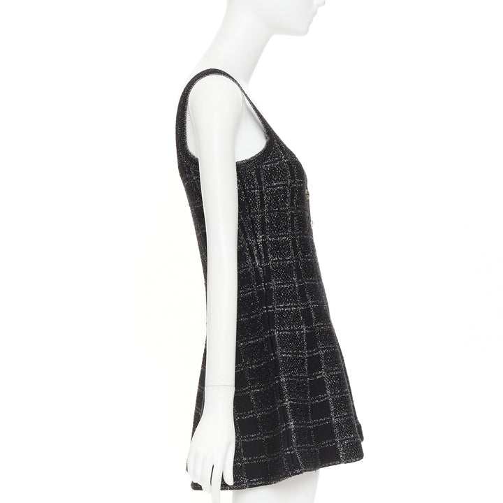 GUCCI 2024 black silver lame check jacquard vintage GG button mini dress XXS