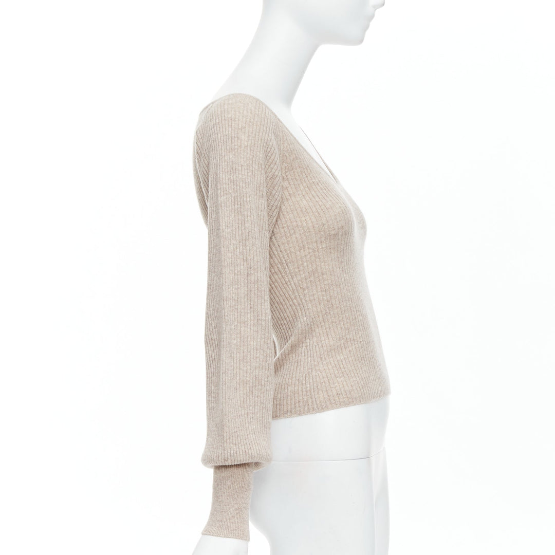 REFORMATION beige recycled cashmere wide neck ribbed sweater US0 XS