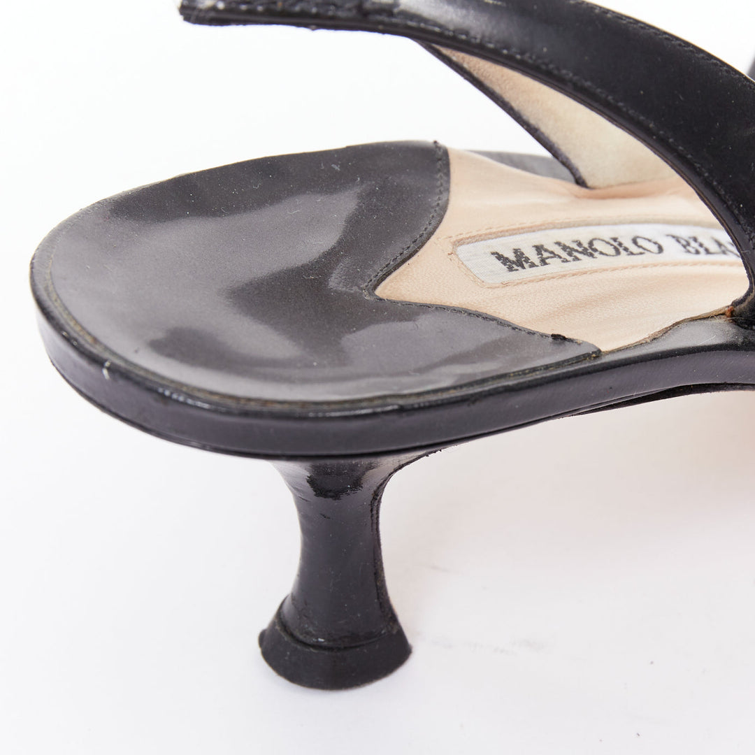 MANOLO BLAHNIK nude quilted leather stitch black toe cap slingback heel EU39