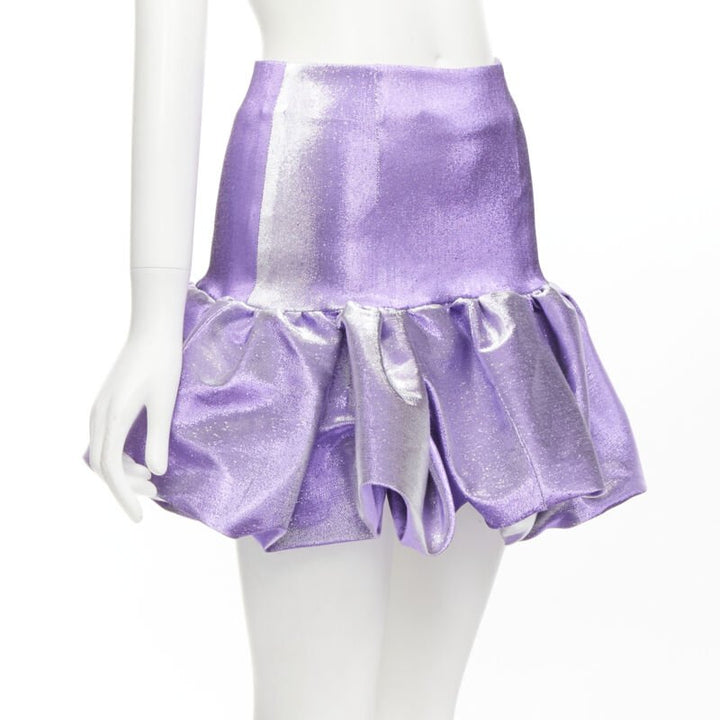 AREA purple metallic cotton blend high waisted puff short short skirt XS