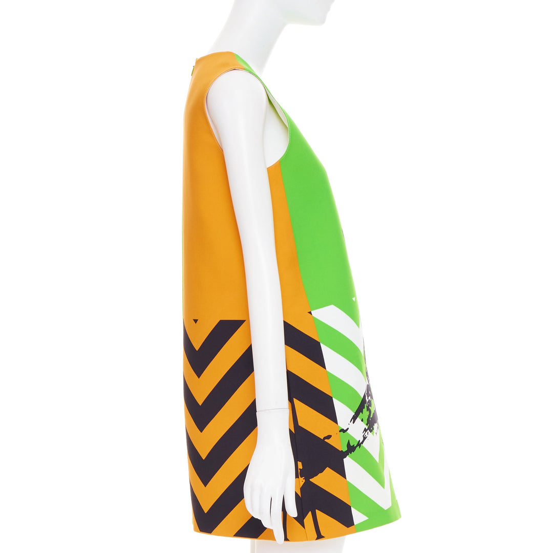 DIOR 2022 Runway D-Jungle geometric panther green orange graphic shift dress S