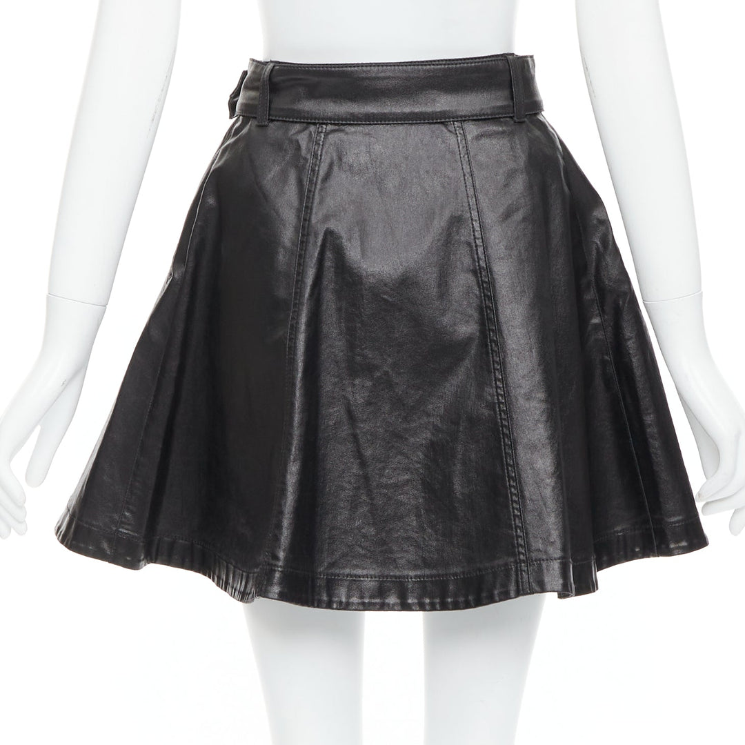 MOSCHINO black coated cotton gold hardware biker skater skirt  IT38 XS
