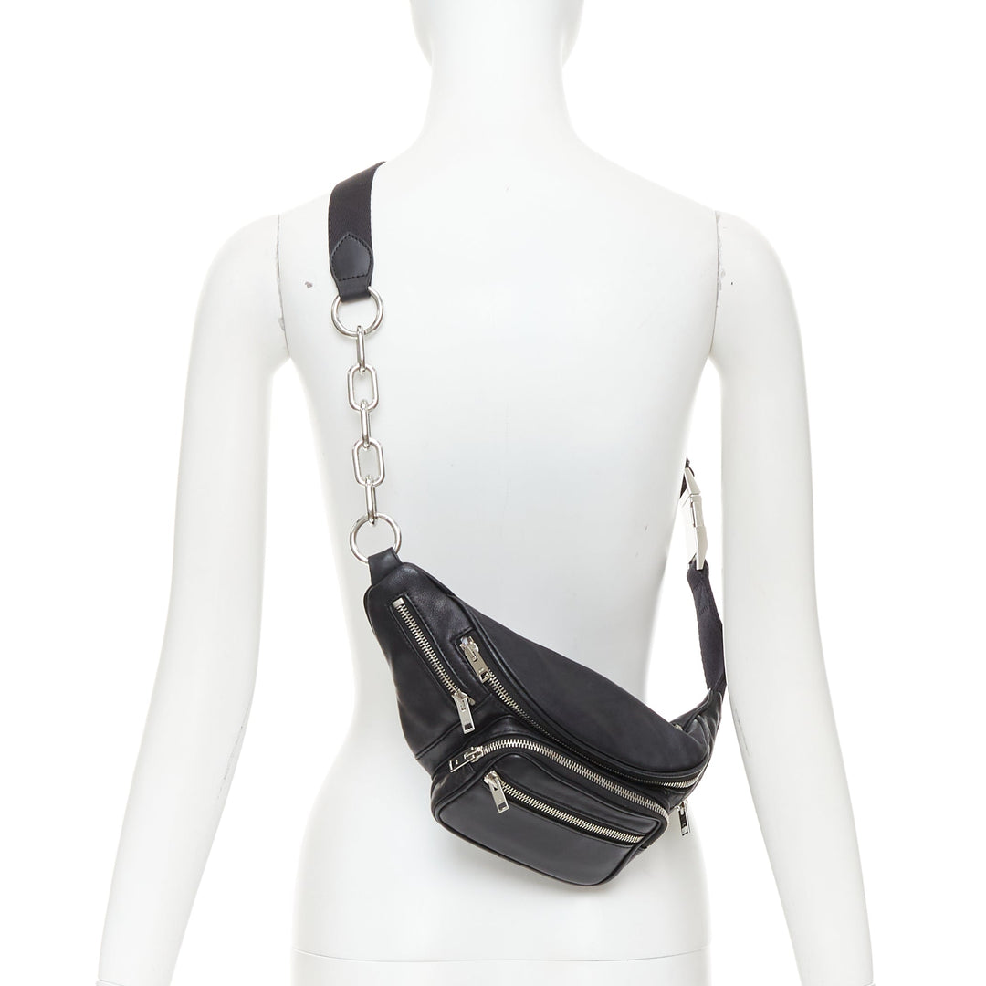 ALEXANDER WANG Attica black leather silver multi zip waist belt bag