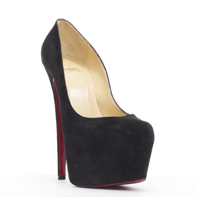 CHRISTIAN LOUBOUTIN Daffodile 160 black suede almond toe platform pump EU38