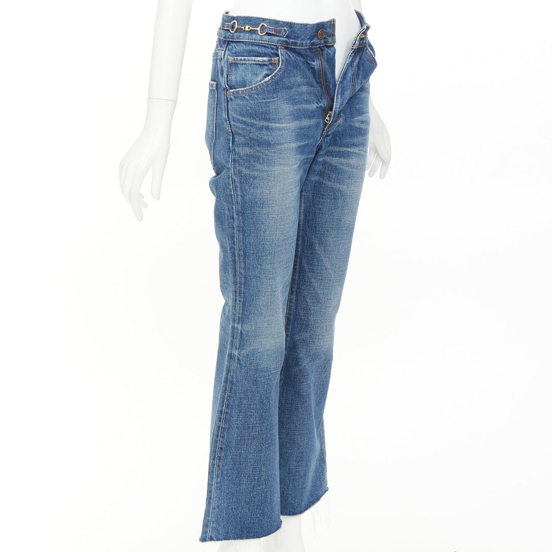 CELINE W_FL_015 N553 930F 07UW washed gold horsebit logo buckles flare jeans 26"