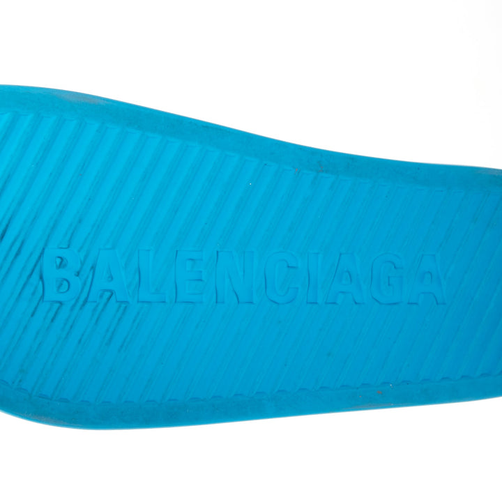 BALENCIAGA sky blue logo embossed rubber platform chunky slides EU38