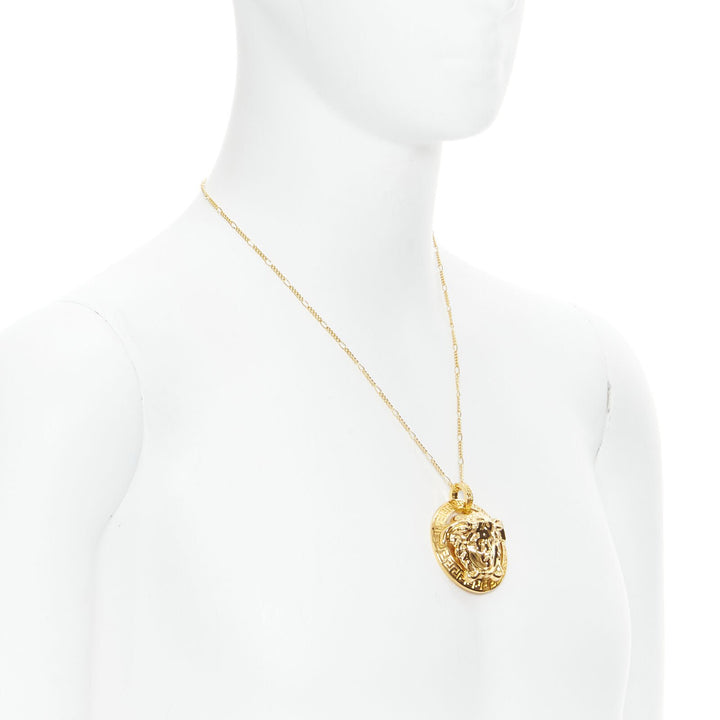 VERSACE Medusa Greca coin medallion gold tone nickel short necklace