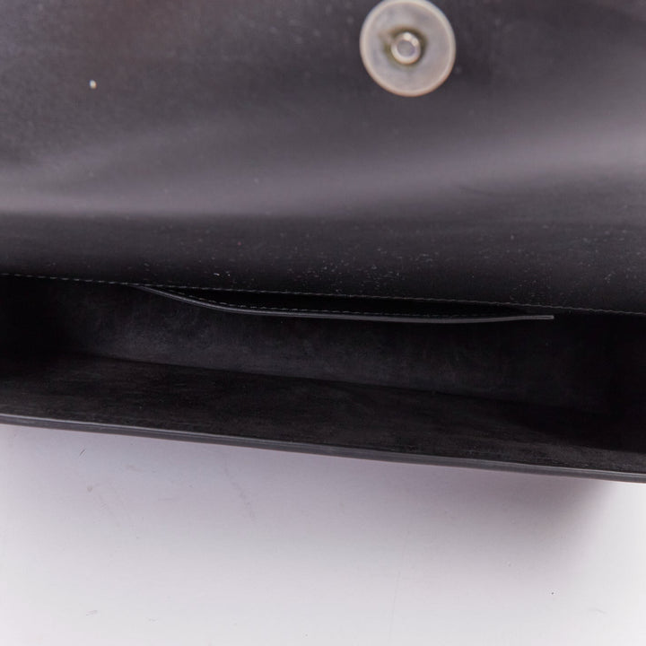 SAINT LAURENT Betty black smooth leather silver studded envelope clutch bag
