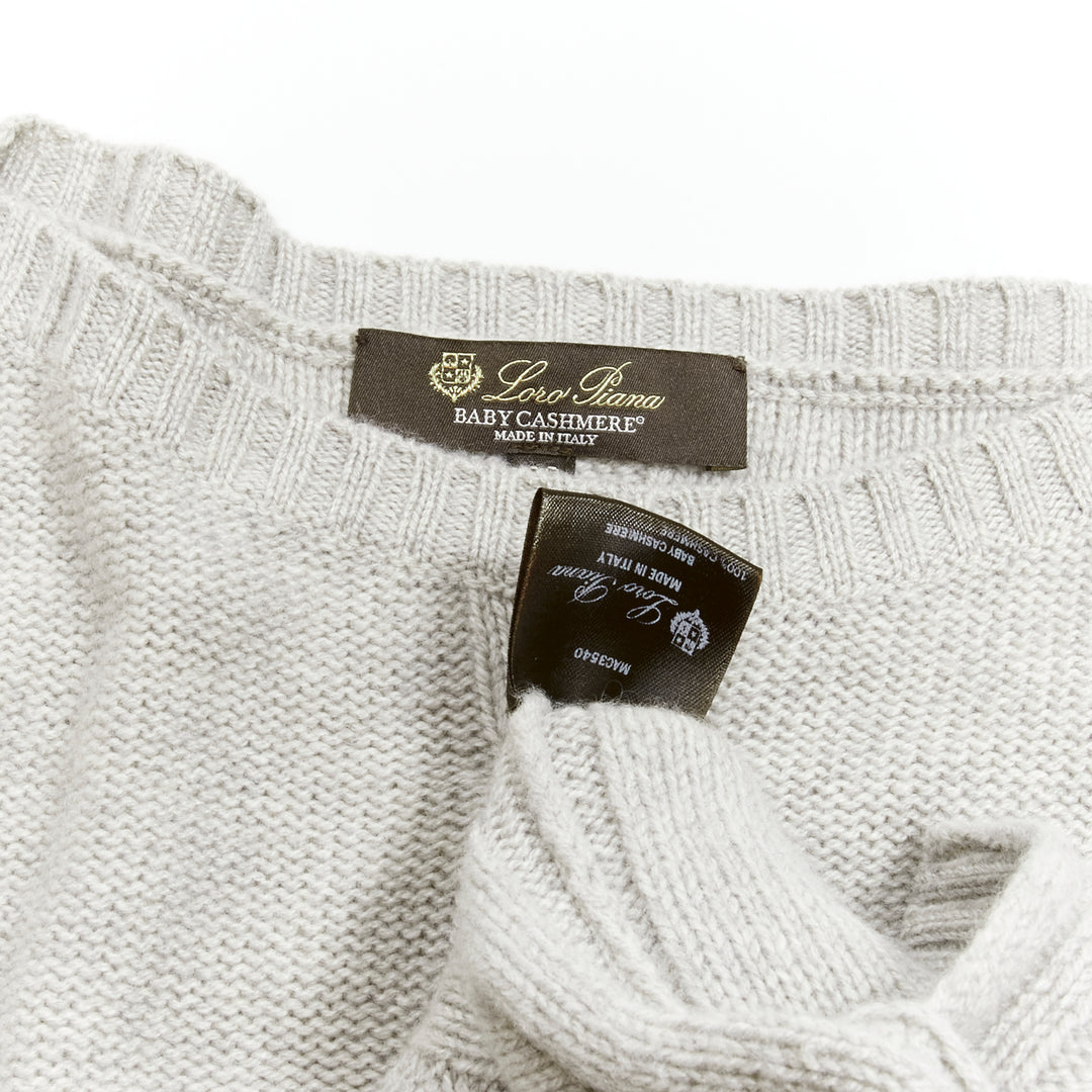 LORO PIANA 100% baby cashmere grey braid knit bateau neck sweater IT38 XS