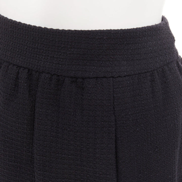 CHANEL 07C black cotton tweed ruched waist silk lined mini skirt FR36 S