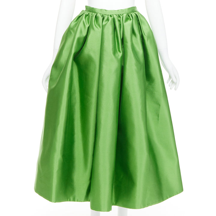 PRADA 2022 Kelly Green duchesse silk wool evening full midi skirt IT40 M