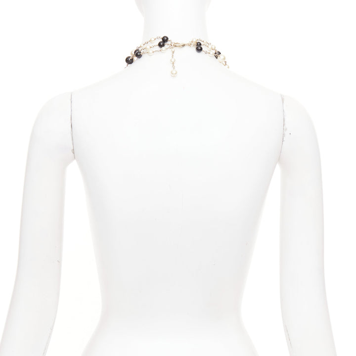 CHANEL B14C Coco Mademoiselle Figure black beige pearl triple sautoir necklace