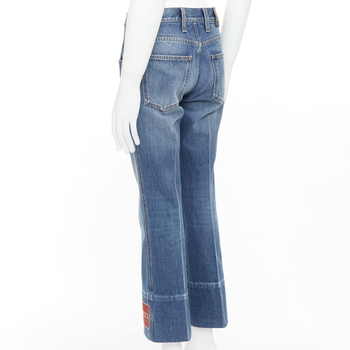 GUCCI Alessandro Michele blue washed cotton red logo patch flared jeans 28"