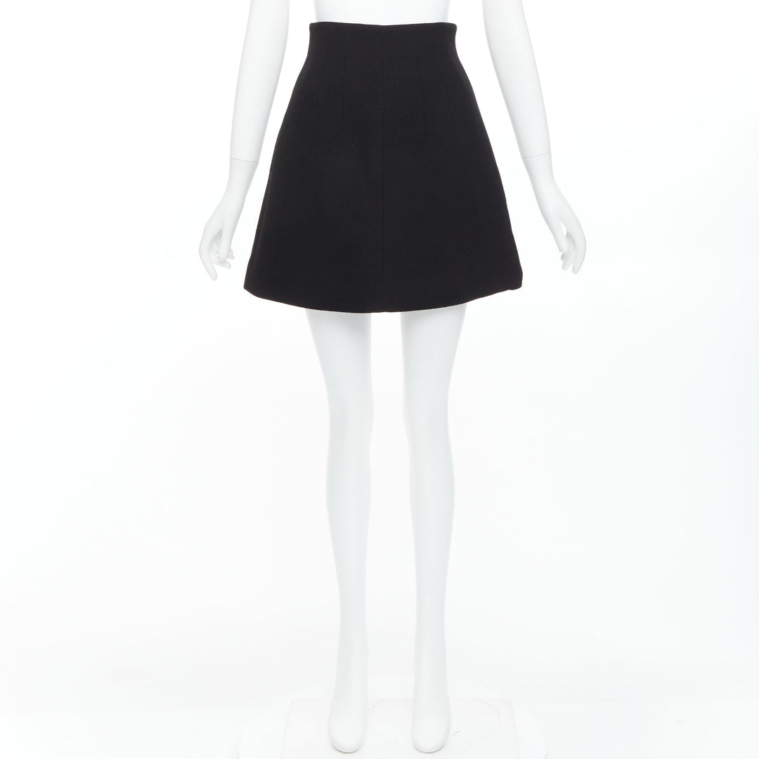 MIU MIU 2013 black 100% virgin wool high waist darted skirt IT36 XXS